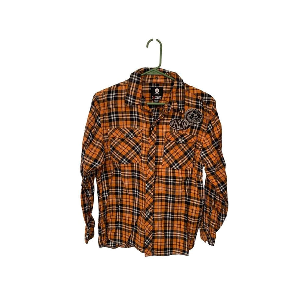 Vintage Decoded Boys Size XL Gothic Flannel Orange Long Sleeve Plaid Skull Skele